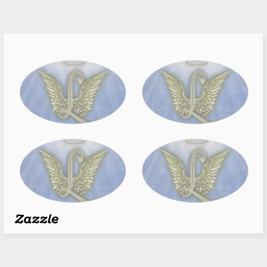 Letter L Angel Monogram Ovaler Aufkleber (Blatt)