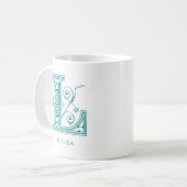 Letter L Aquamarin Monogram Modern Name Coffee Tas Kaffeetasse (Vorderseite Links)