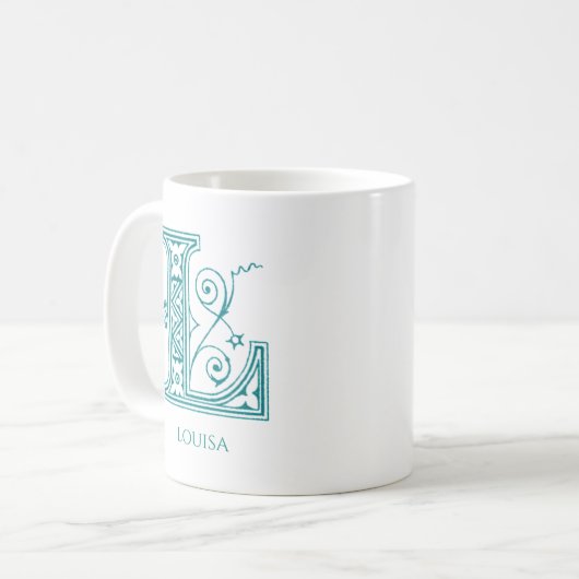 Letter L Aquamarin Monogram Modern Name Coffee Tas Kaffeetasse (Vorderseite Links)