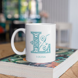 Letter L Aquamarin Monogram Modern Name Coffee Tas Kaffeetasse