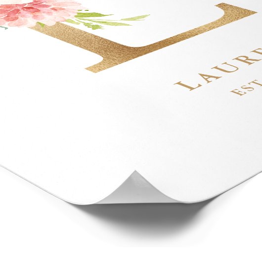 Letter L Blush Monogram Gold Foil Kinderzimmer Poster (Ecke)