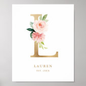Letter L Blush Monogram Gold Foil Kinderzimmer Poster (Vorne)