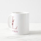 Letter L Burgundy Blush Floral Kaffeetasse (Vorderseite Links)