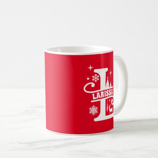 Letter L Christmas Monogram Initial Name Red Kaffeetasse (VorderseiteRechts)
