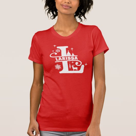 Letter L Christmas Monogram Initial Name Red T-Shirt (Vorderseite)