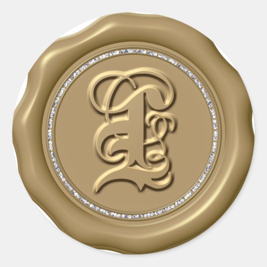 *~* Letter L Diamond Circle GOLD Wax Siegel Sticke Runder Aufkleber (Vorderseite)