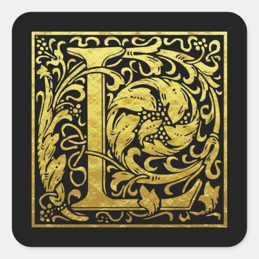 Letter L First Letter Imitate Gold-Aufkleber Quadratischer Aufkleber (Vorderseite)