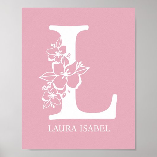 Letter L Floral Monogram Name Kinderzimmer Modern Poster (Vorne)