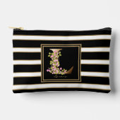 Letter L Floral Monogram Schwarz-weiße Streifen Zubehörtasche (Vorderseite)
