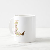 Letter L Gold Monogram | Rosa Kirschblüten Kaffeetasse (Vorderseite Links)