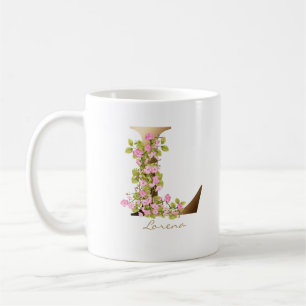 Letter L Gold Monogram Rosa Kirschblüten Kaffeetasse
