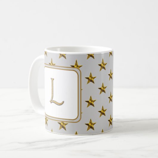 Letter L Gold Silver Stars Accent Monogram Initial Kaffeetasse (Vorderseite Links)