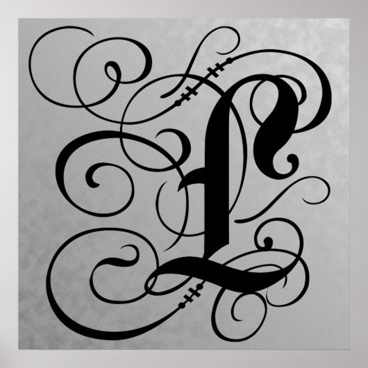 Letter L, Gothic Monogram Black Poster (Vorne)