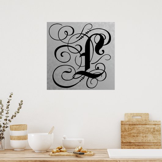 Letter L, Gothic Monogram Black Poster (Küche)