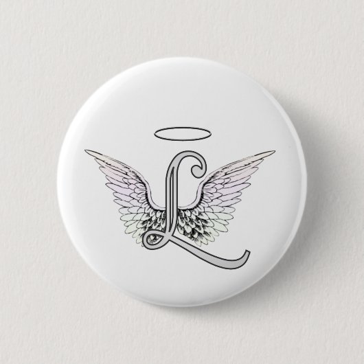 Letter L Initial Monogram mit Angel Wings & Halo Button (Vorderseite)