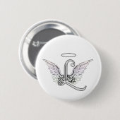 Letter L Initial Monogram mit Angel Wings & Halo Button (Vorne & Hinten)