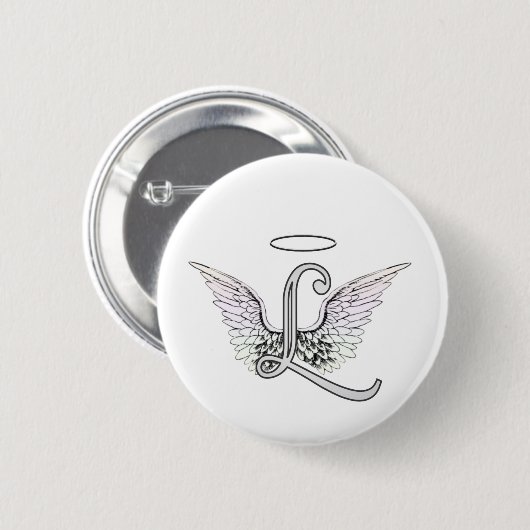 Letter L Initial Monogram mit Angel Wings & Halo Button (Vorne & Hinten)