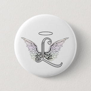 Letter L Initial Monogram mit Angel Wings & Halo Button