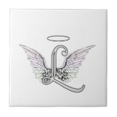 Letter L Initial Monogram mit Angel Wings & Halo Fliese (Vorderseite)