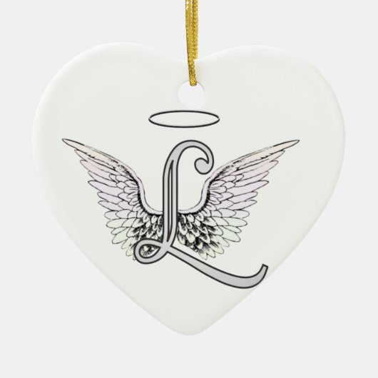 Letter L Initial Monogram mit Angel Wings & Halo Keramik Ornament (Vorne)