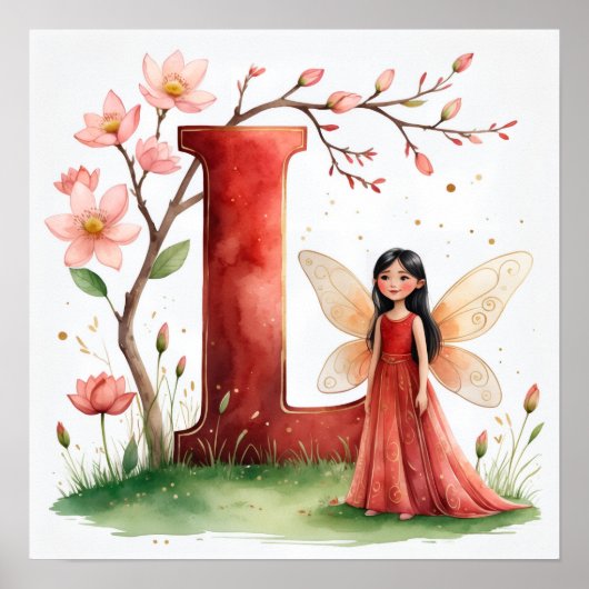 Letter L Lotus Flower Fairy Art Poster - Botanical (Vorne)