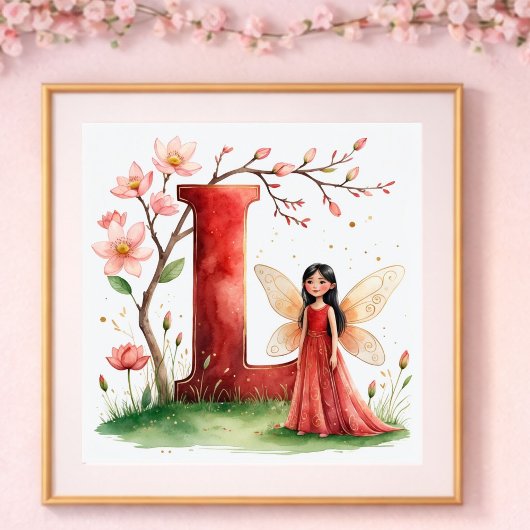 Letter L Lotus Flower Fairy Art Poster - Botanical