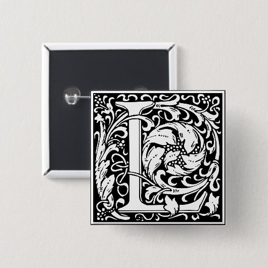 Letter L mittelalterliche Monogram Art Nouveau Button (Vorne & Hinten)
