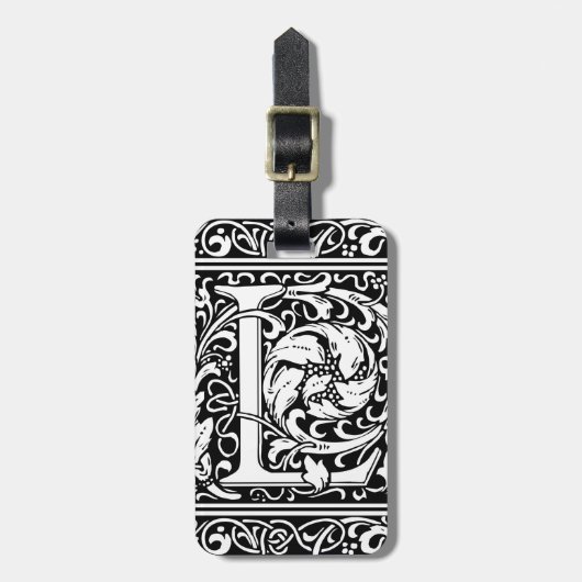 Letter L mittelalterliche Monogram Art Nouveau Gepäckanhänger (Vorderseite vertikal)