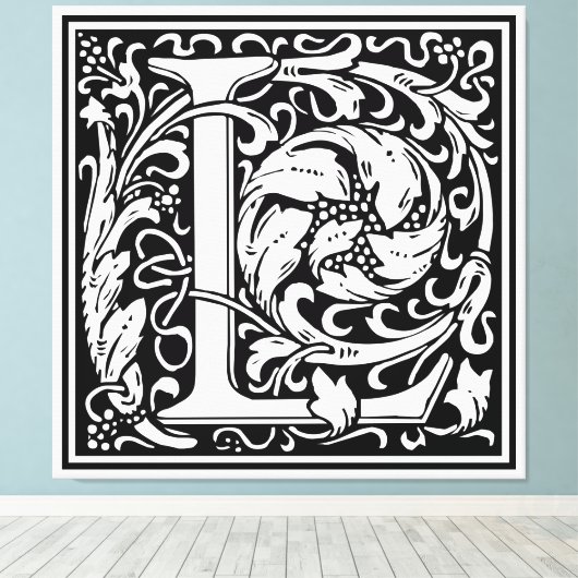 Letter L mittelalterliche Monogram Art Nouveau Leinwanddruck (Insitu (Holzboden))