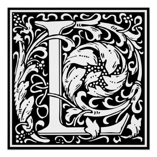 Letter L mittelalterliche Monogram Art Nouveau Poster (Vorderseite)