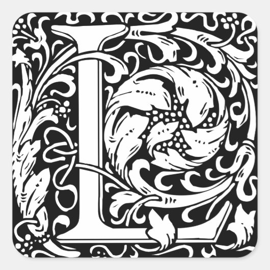 Letter L mittelalterliche Monogram Art Nouveau Quadratischer Aufkleber (Vorderseite)