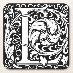 Letter L mittelalterliche Monogram Art Nouveau Rechteckiger Pappuntersetzer