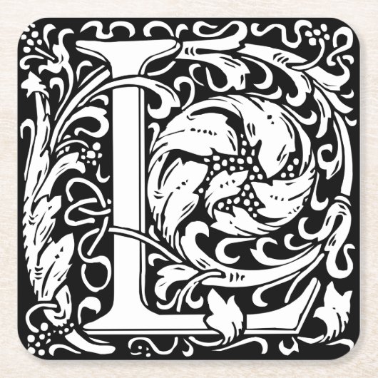 Letter L mittelalterliche Monogram Art Nouveau Rechteckiger Pappuntersetzer (Vorderseite)