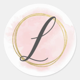 Letter L Monogram Blush Pink Aquarell Gold Chic Runder Aufkleber
