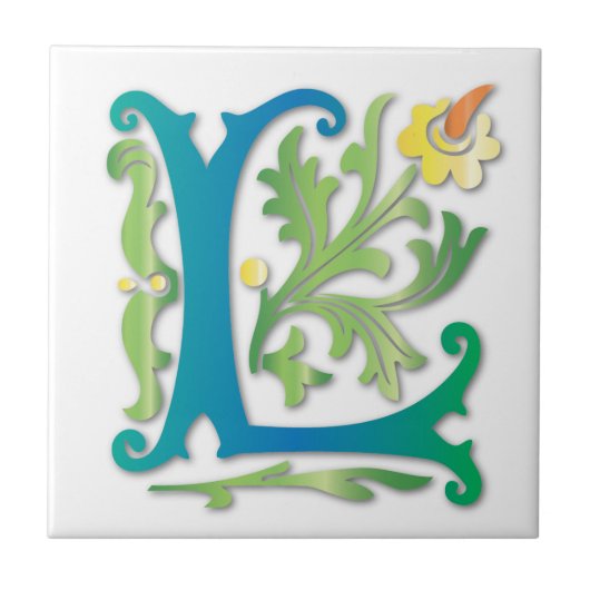 Letter L Monogram-Lilie Fliese (Vorderseite)