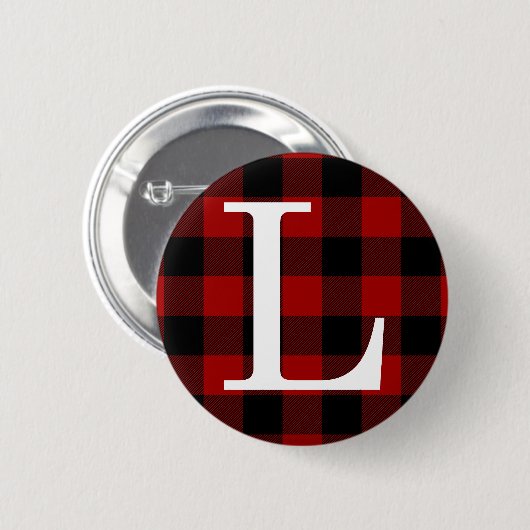 Letter L Monogram Vorname Buffalo Kariertes Muster Button (Vorne & Hinten)