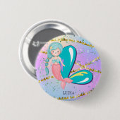 Letter L Monogram Watercolor Niedlich Mermaid Kind Button (Vorne & Hinten)