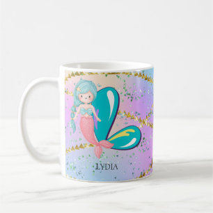 Letter L Monogram Watercolor Niedlich Mermaid Kind Kaffeetasse