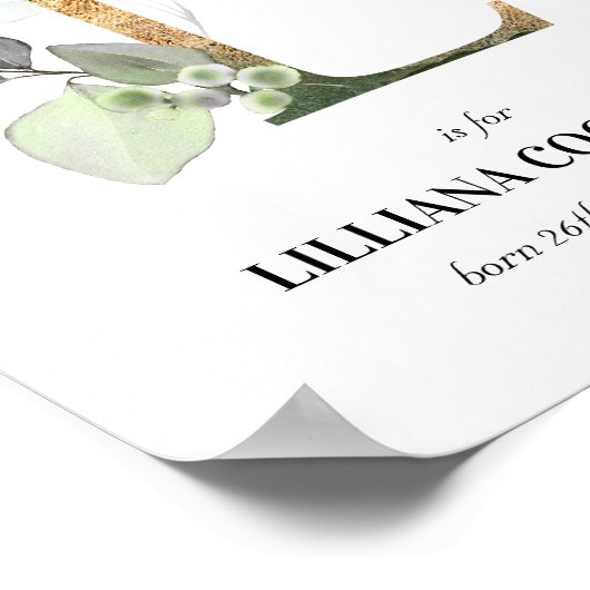 Letter L New Baby Monogram Birth Print Greenery Poster (Ecke)