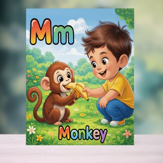 Letter M Alphabet Poster – M is for Monkey (Neutral)