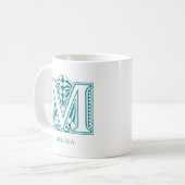 Letter M Aquamarin Monogram Modern Name Coffee Tas Kaffeetasse (Vorderseite Links)