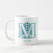 Letter M Aquamarin Monogram Modern Name Coffee Tas Kaffeetasse (Links)