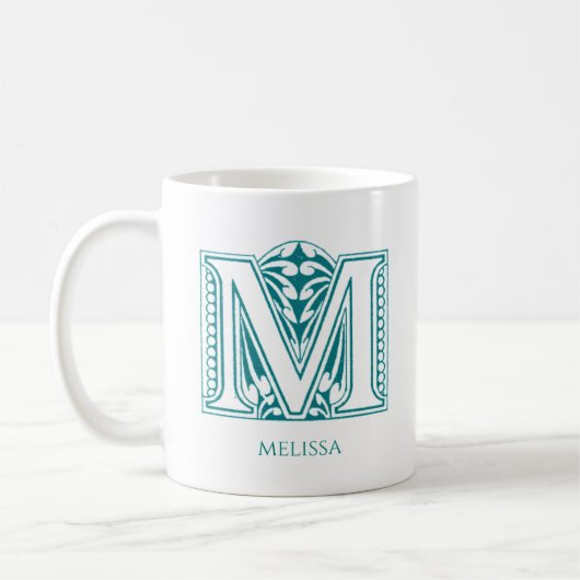 Letter M Aquamarin Monogram Modern Name Coffee Tas Kaffeetasse (Links)