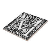 Letter M art nouveau black and white Tile Fliese (Seite)
