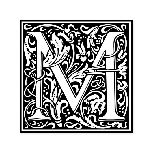 Letter M Art Nouveau Schwarz/Weiß Tile Permastempel (Design)