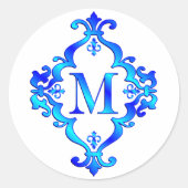 Letter M Blue Runder Aufkleber (Vorderseite)