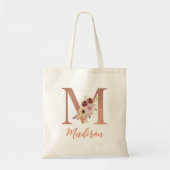 Letter M Blush rosa Glitzer Floral Monogram Tragetasche (Vorne)