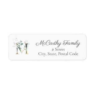 Letter M Botanical Monogram Elegante Address Label