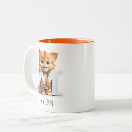 Letter M Cat Alphabet Monogram Coffee Tasse (Vorderseite Links)