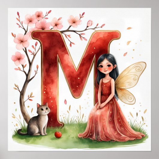 Letter M Cat Fairy Poster Feline Pet Alphabet Art (Vorne)